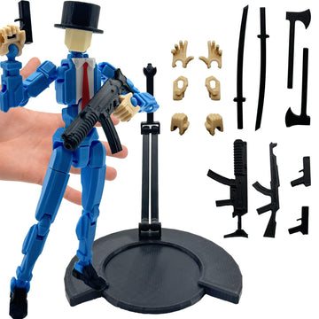 enttgo 3D Printed 8.13-inch Action Figure Dummy-Mici20  Full Body Mechanical Movable Toy  Multiple Accessories  Desk Decoration (3 HandsType  Bracket    Armour) (Blue)