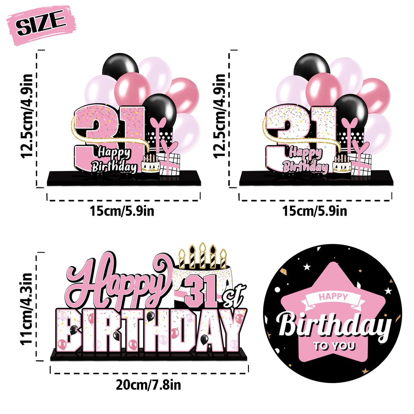 Lingteer Happy 31St Birthday Pink Acrylic Table Topper Centerpieces Set - Cheers To 31 Years Old Birthday 31St Bday Party Gift Decorations.