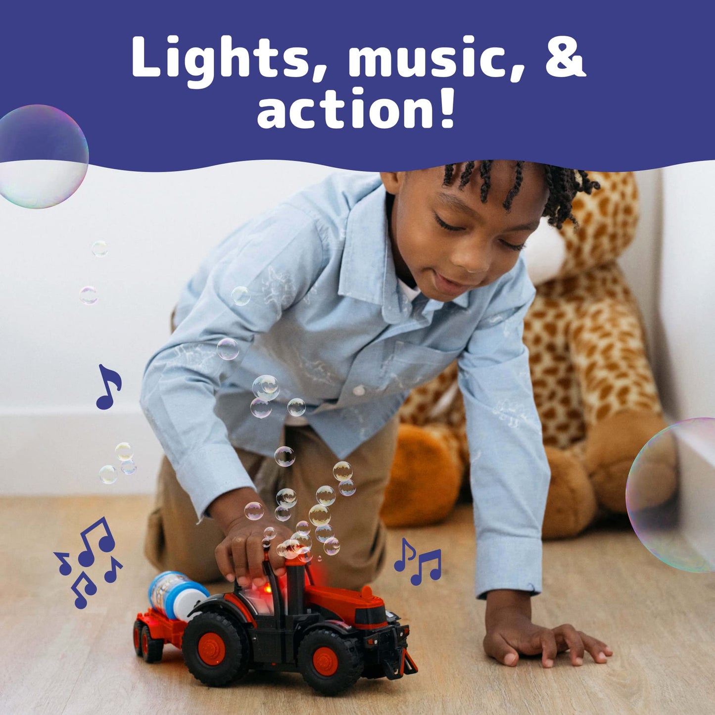 PREXTEX Bump & Go Bubble Blowing Farm Tractor Toy Truck with Lights & Sounds, Red, Model 1518, Ideal for Toddlers 2-3+ Years Old