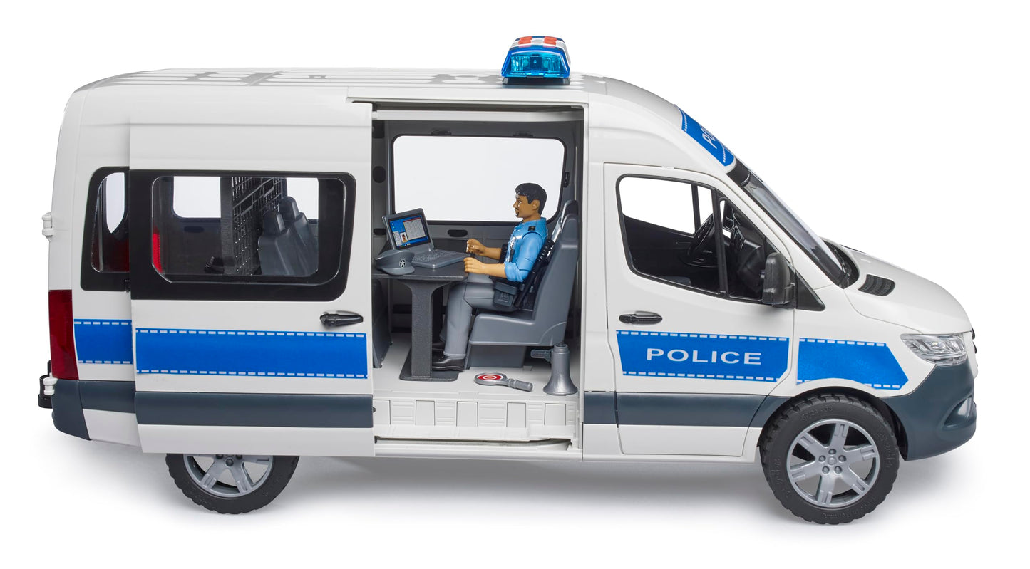Bruder MB Sprinter Police Emergency Vehicle with Light & Sound Module, White, Model 02683, Einheitsgröße, Plastic