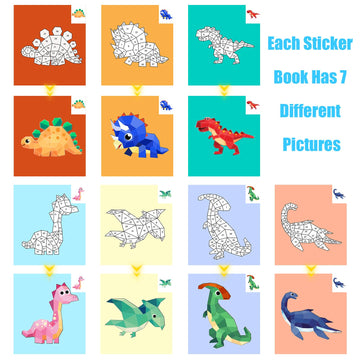 2 Pack Sticker Book Crafts For Kids Ages 4-8 Sticker Paint Books Boys And Girls Birthday Gifts Party Favor, Travel Activity Book Set For Learning (Dinosaur+Horse)