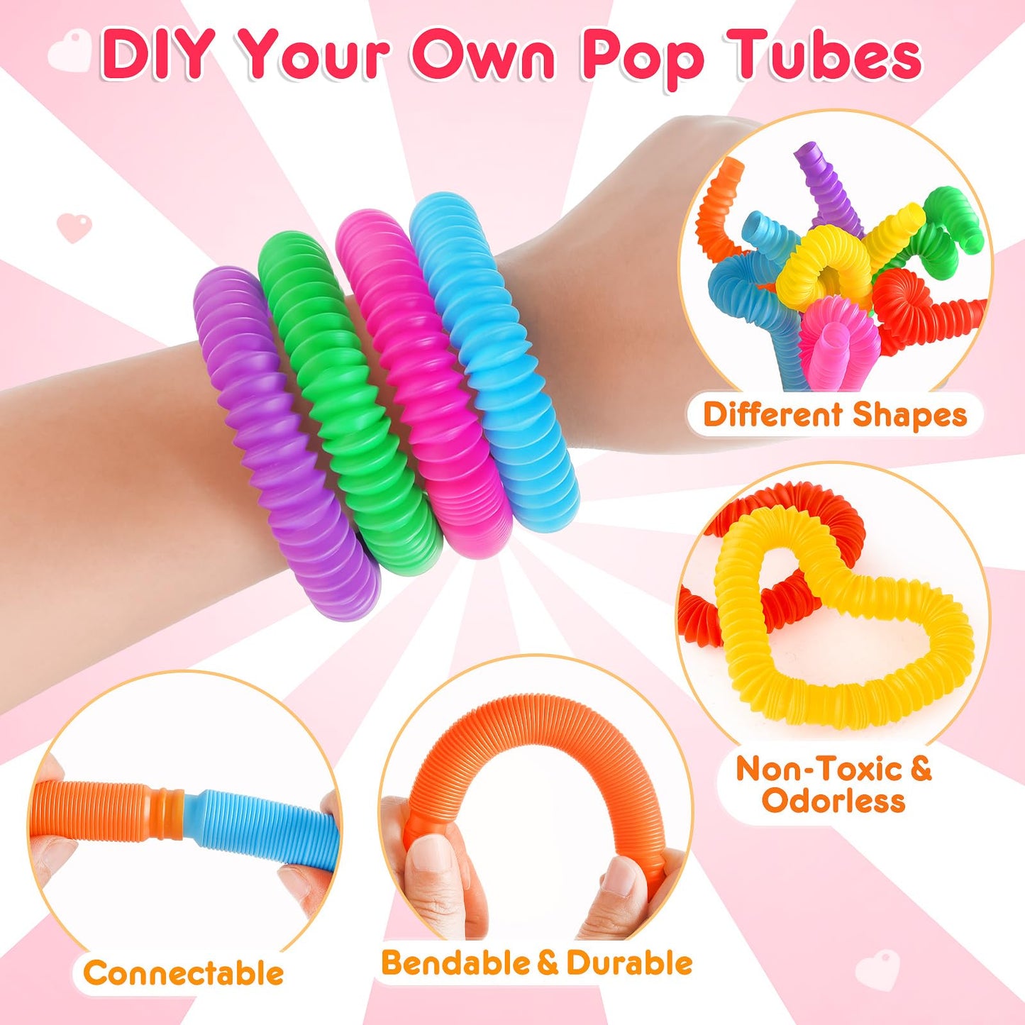 Lacchoufee Valentines Day Gifts Cards For Kids, 28 Pack Greeting Cards With Pop Tubes For Classroom Gift Exchange, Stress Fidget