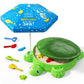 Wee Wonders Turtle Sandbox With Lid & Adjustable Umbrella, Sand Box With Cover Incl 8 Beach Toys, Kids Sand Activity Suit For Se