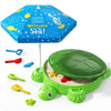 Wee Wonders Turtle Sandbox With Lid & Adjustable Umbrella, Sand Box With Cover Incl 8 Beach Toys, Kids Sand Activity Suit For Se