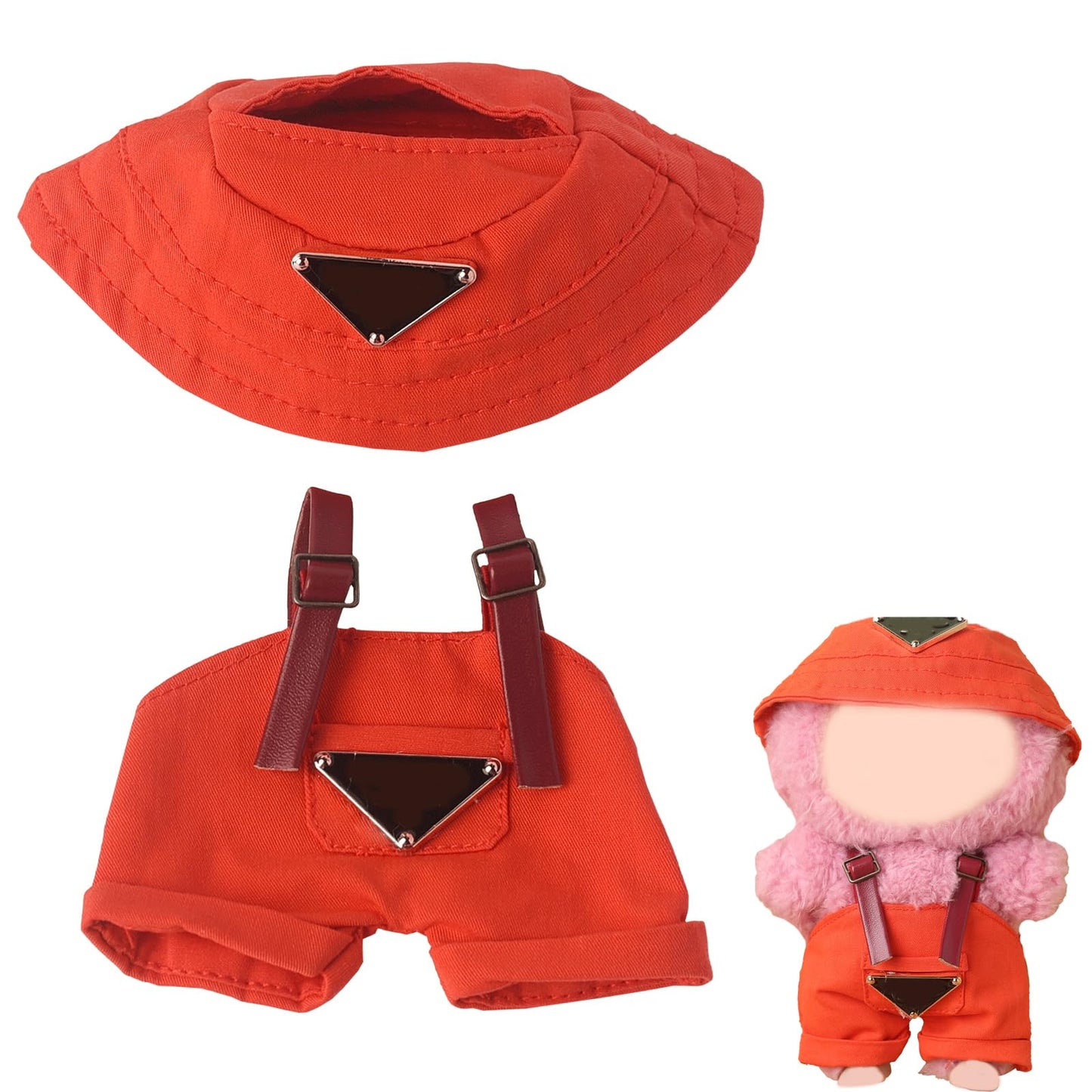 17cm Clothes Set(NO Doll)  Cute Hat & Unique Pocket Design Overalls Dress-up Set  Handmade Clothing Designed for 17cm Doll(Overalls (Red))