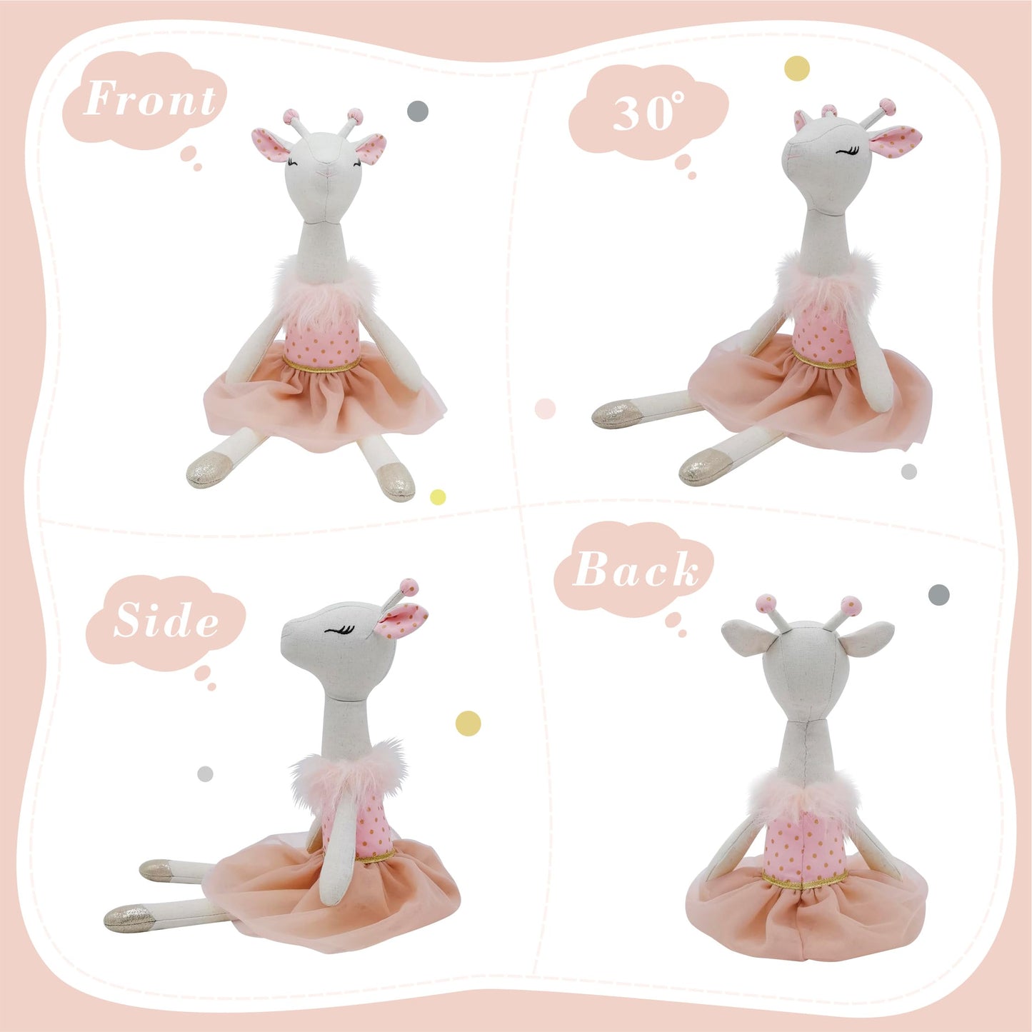 Mikee Fluffie Giraffe Stuffed Animals For Girls,15.7'' Pink Deer Plushies With Lace Skirt,Cute Stuffed Animal For Girls As