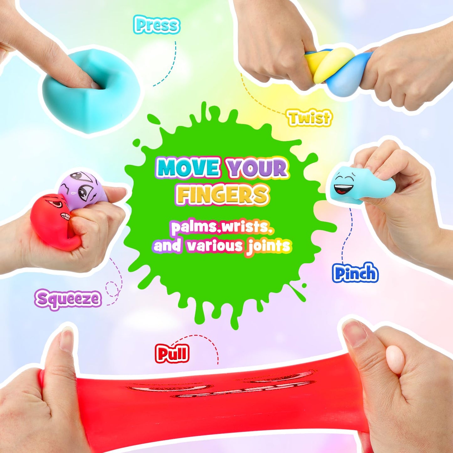 Meooeck 24 Pcs Fidget Toy Stress Cube Slow Rising Square Cube Squeeze Fidget Toys Stress Balls for Adults with Emoticons Face fo