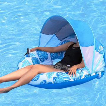 Coolcooldee New Upgraded Pool Chair Float With Shade,Xl Pool Floats For Adults Heavy Duty,Inflatable Pool Chair Lounge Float With Cup Holder & Backrest For Pool,Lake,Beach