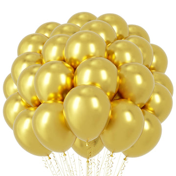 Voircoloria Metallic Gold Balloons, 66Pack 12Inch Chrome Gold Latex Party Balloons For Graduation, Wedding, New Year, Birthday,