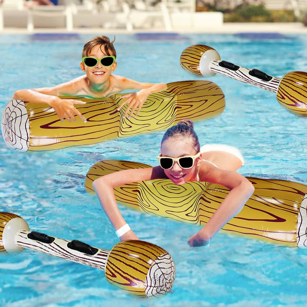 2 Sets Pool Floats For Kids,Pool Toys, Wood Shape Water Pool Float, Adults Lounger, Inflatable Pool Float For Adults And Kids In