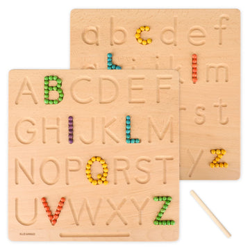 Blue Ginkgo Alphabet Tracing Board – Double-Sided Wooden Montessori Letter Board For Preschool And Toddler Learning, Uppercase And Lowercase Letters (11.4 X 11.4 Inches)