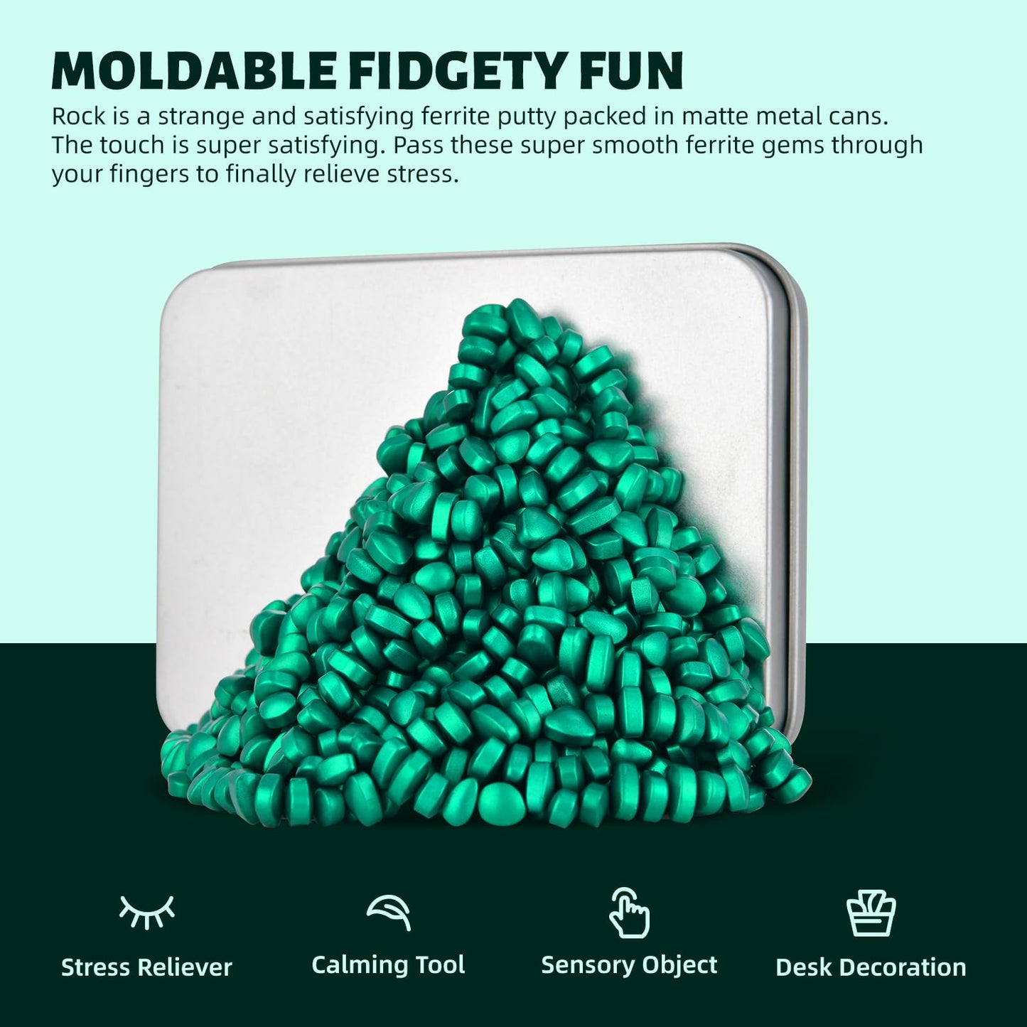 Lcvuuk Ferrite Putty Rocks, Cyan More Than 600 Weak Magnetic Smooth Ferrite Pebbles, Desk Toys And Time-Killer For Adults