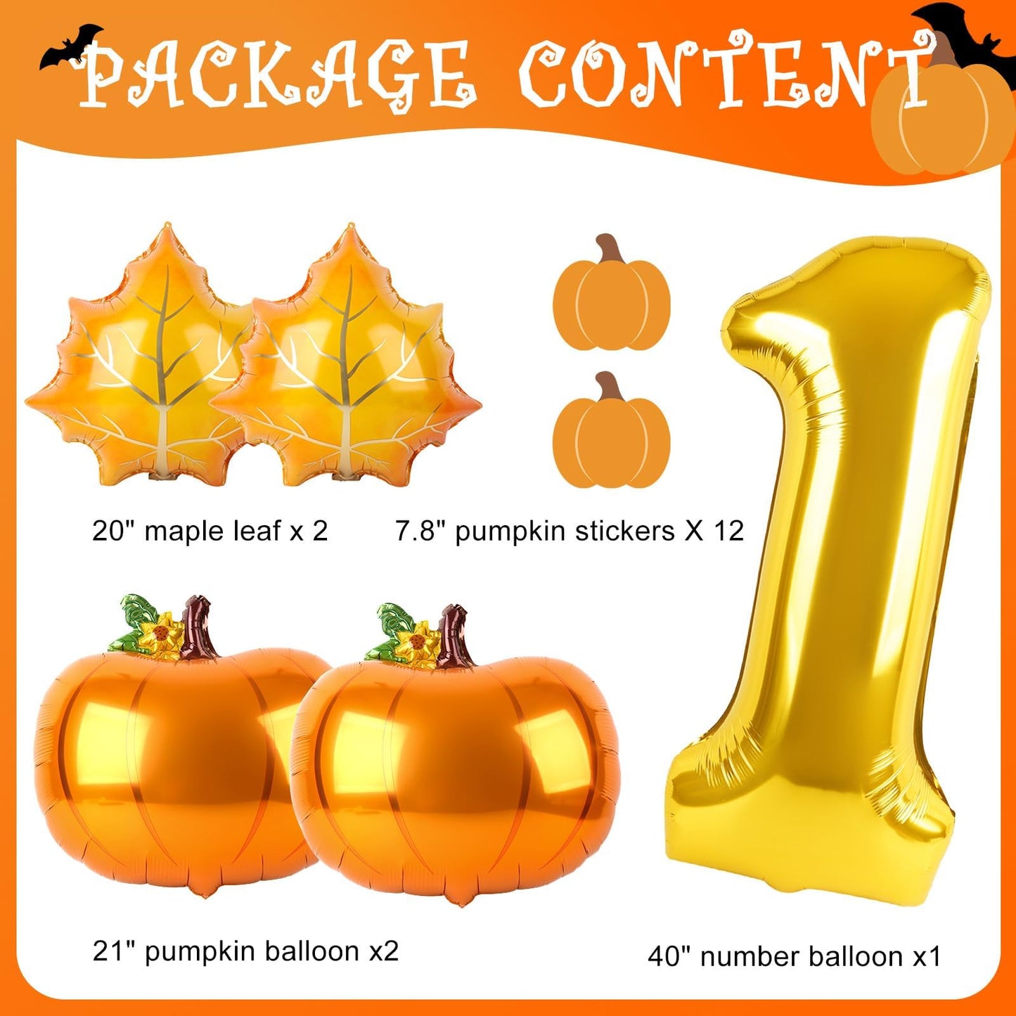 Dripykiaa 5Pcs Pumpkin First Balloon 40'' Gold One Year Old Balloon Set For First Birthday Fall Birthday Decorations Maple Leave