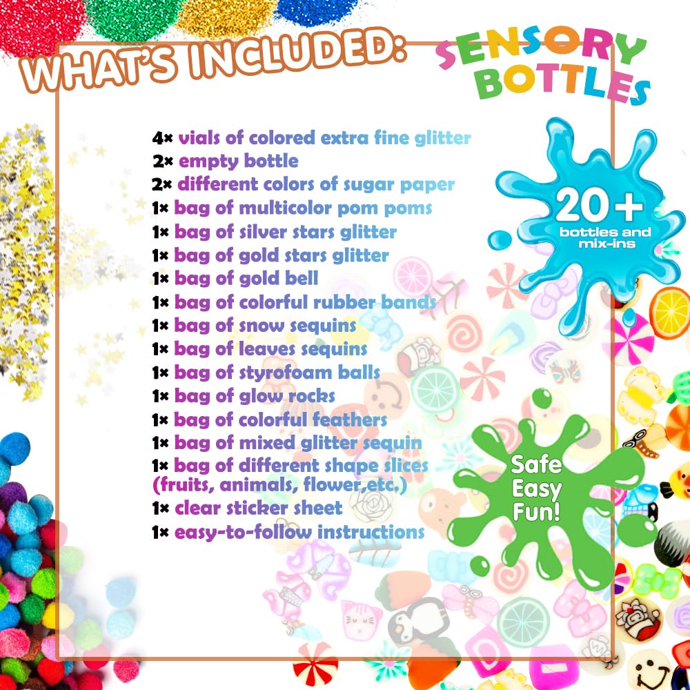 Vmnlooking Sensory Bottles Kits Supplies Sensory Toys For Toddlers1-3, Calm Down Corner Supplies With Glitter,2 Fun Containers A