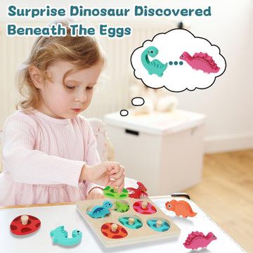 Wooden Puzzles For Toddlers 1-3 2-4, Montessori Baby Dinosaur Toys For 1 2 3 Year Old Boy Girl Christmas Birthday Easter Basket