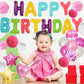 TONIFUL Coloful Macaron Rainbow Happy Birthday Balloons Banner with Ribbon Straw, 16 Inch Mylar Foil Letters Birthday Sign Bunti