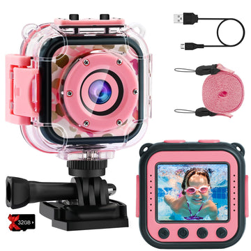 Prograce Kids Waterproof Camera Girls - Kids Video Camera Underwater 1080P Hd Children Camcorder Digital Camera For Girls Holida