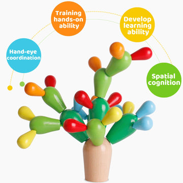 Shierdu Wooden Stacking Rainbow Cactus Toy To Build And Stack Cactus Blocks To Balance Cactus Puzzle Fun Educational Activities