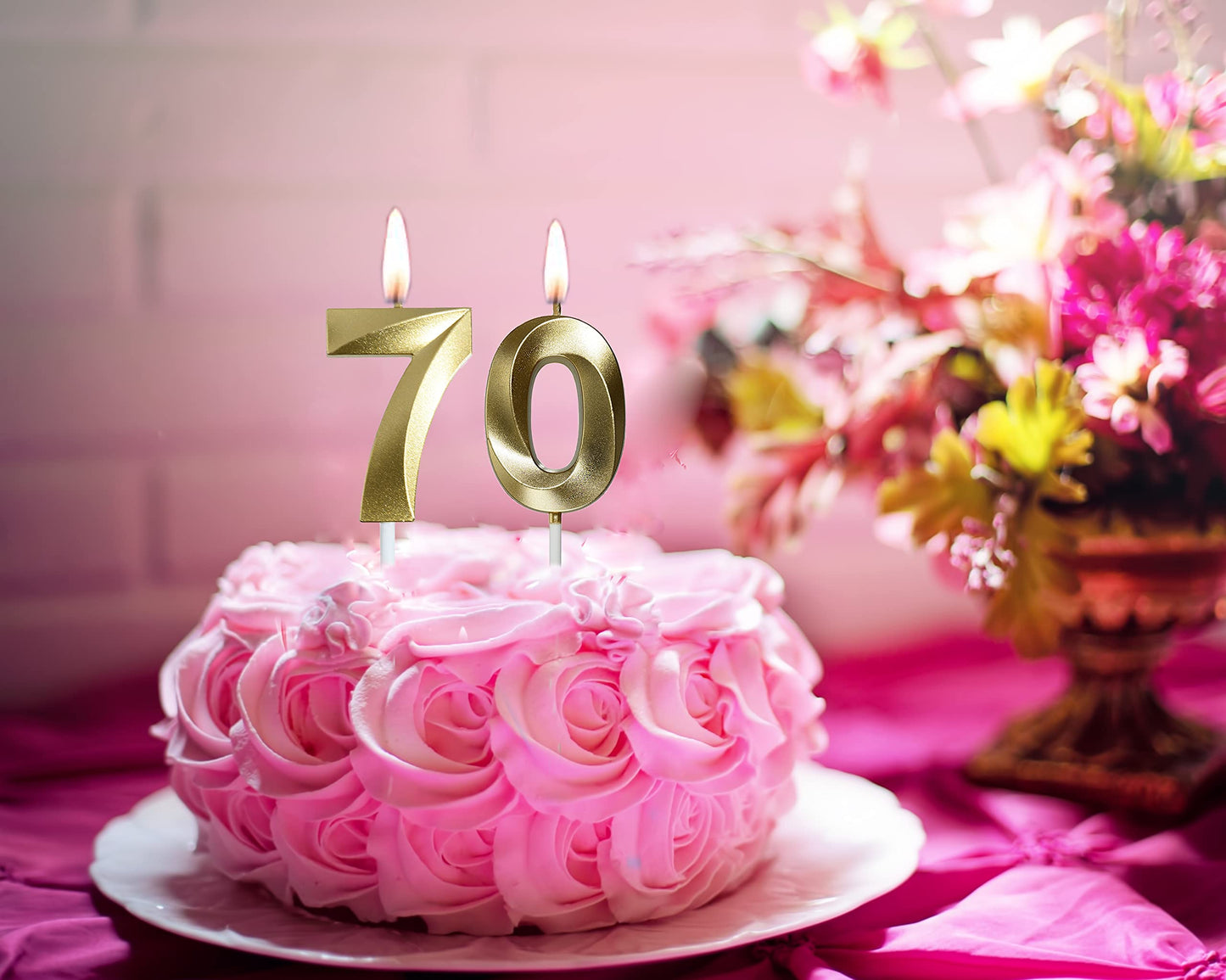 Bailym 70th Birthday Candles, Gold Number 70 Cake Toppers, 1.3 Inch, Synthetic Wax Party Decorations