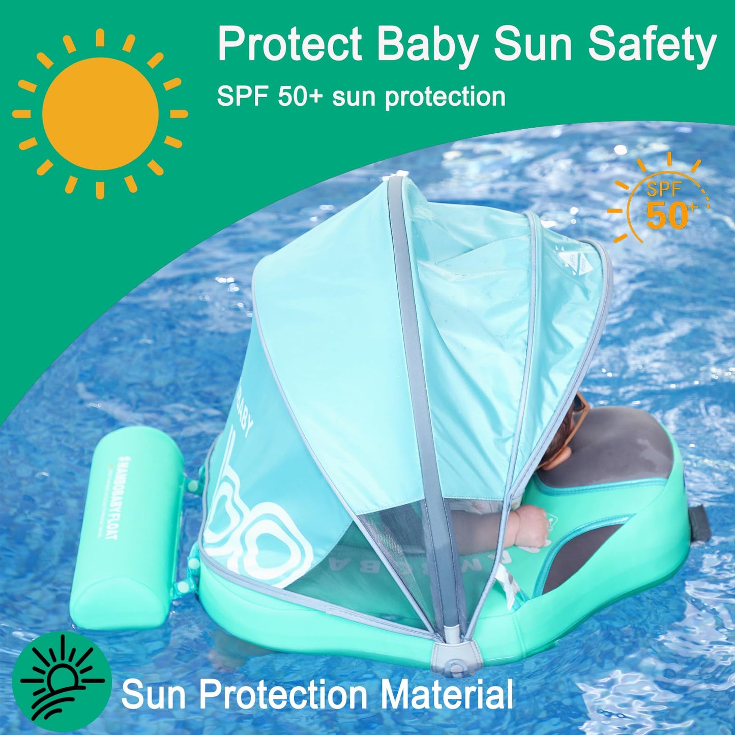 LOGIFTVE Baby Swim Float - 15"x20" Foam Pool Float with UPF 50+ Canopy for Ages 3-24 Months in Baby Green