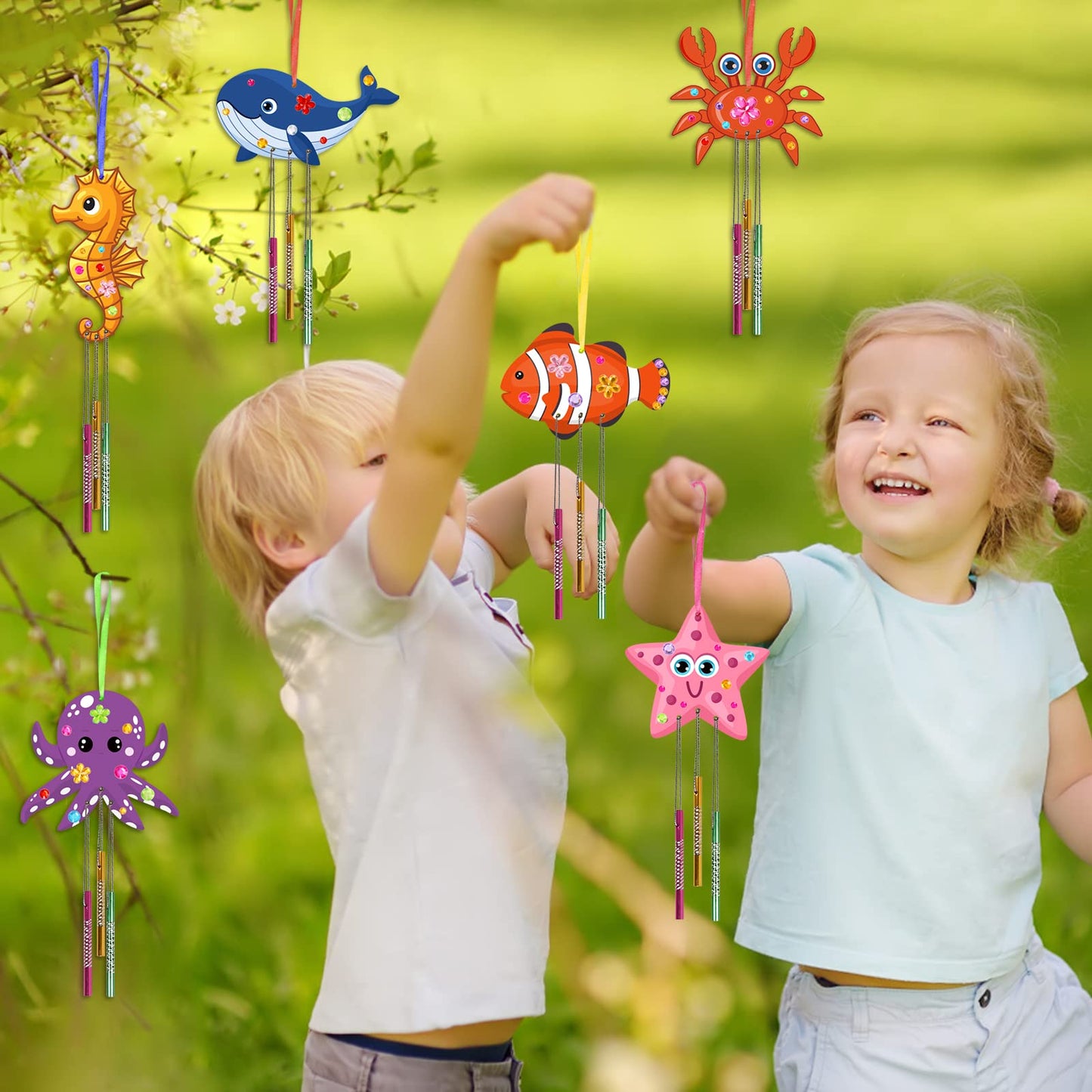 Fennoral 9 Pack Wind Chime Kit For Kids Make Your Own Ocean Animals Wind Chime Wooden Arts And Crafts For Girls Boys Ornaments D