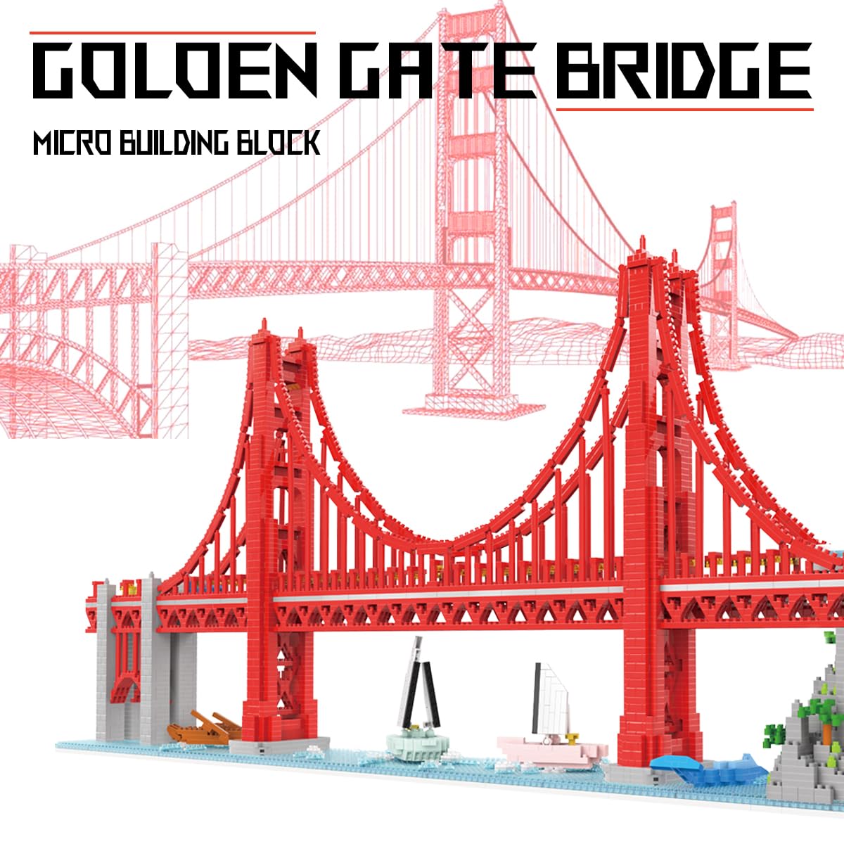 HONLANCH Micro Building Blocks Set - Golden Gate Bridge, 3800 Pieces, Plastic, One Size, Model JM20804, Landmark Architecture Gift
