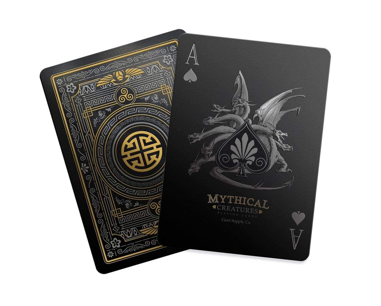 Mythical Creatures Playing Cards - Black, Silver & Gold Edition | Waterproof Pvc | Greek, Norse, Egyptian, East Asian Designs | Custom Hand-Drawn Art