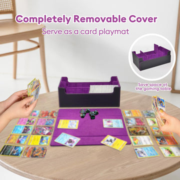 Tombert Premium Card Storage Box For Mtg Ptcg, Large Capacity With 4 Dividers And 4 Insertable Cards, 1600+ Pu Leather Commander Card Deck Case, Magnetic Closure Card Holder (Black&Purple)
