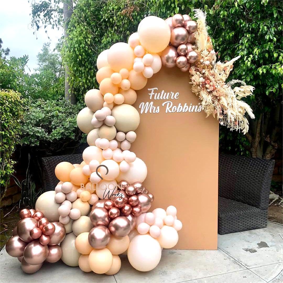 Double Stuffed Nude Balloon Garland Kit, 109 Pcs Beige Nude Balloon Arch Kit With Metallic Rose Gold Balloons, Boho Neutral Ball