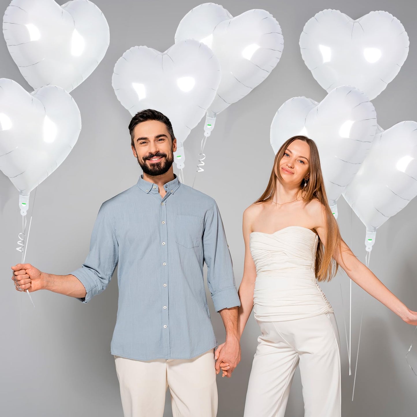 12 Pcs White Heart Balloons,18 Inch Heart Foil Balloons Love Balloons Valentine Balloons For Birthday Party Wedding Engagement P