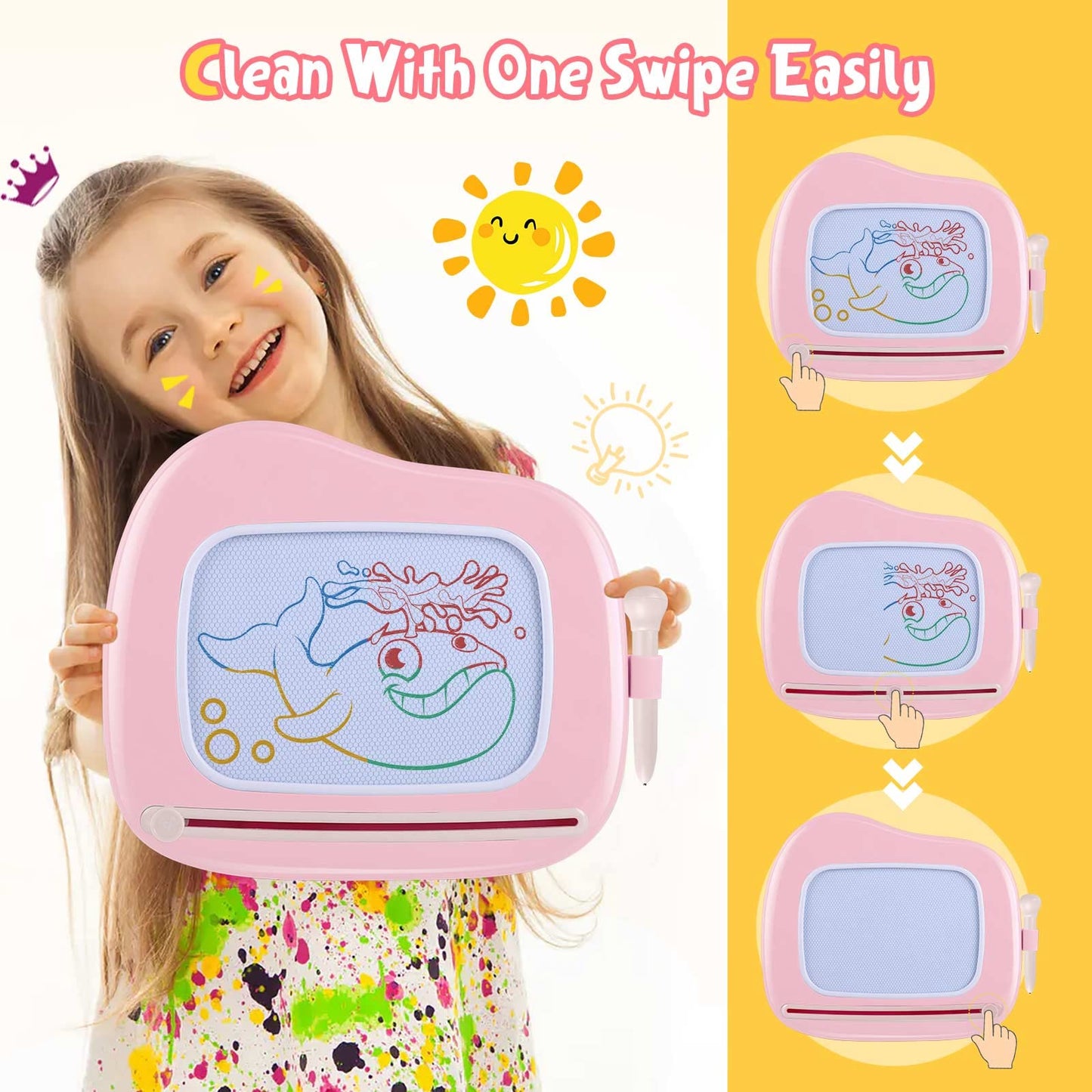 Smasiagon Magnetic Drawing Doodle Board for Toddlers, Educational Toy for Ages 1-3, Baby Pink, ABS, Model GQHB-01