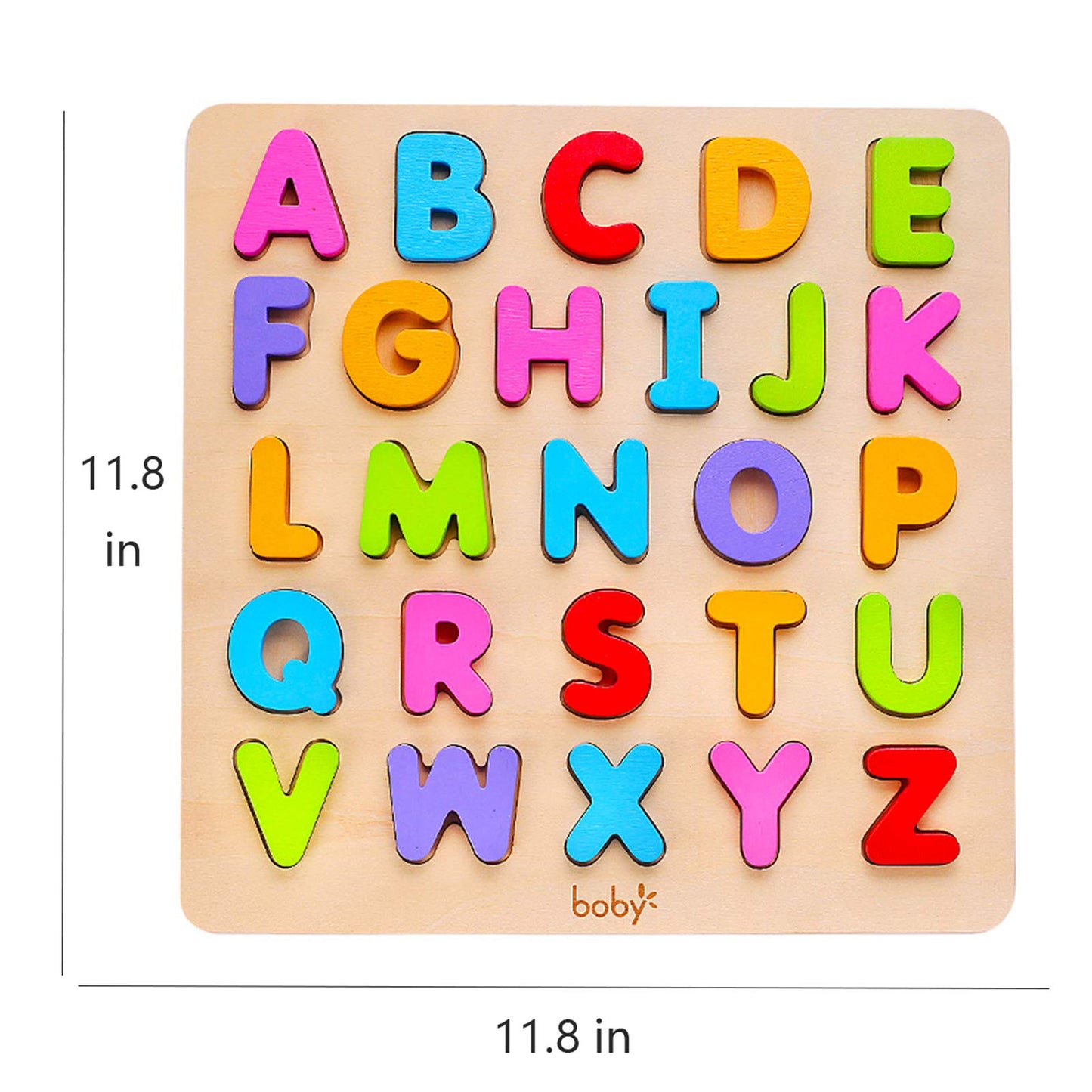 BOBY Wooden Alphabet Puzzle Toys - ABC & Number Puzzle for Toddlers 18+ Months, Multi-Colored Educational Gift, Model SR-29004