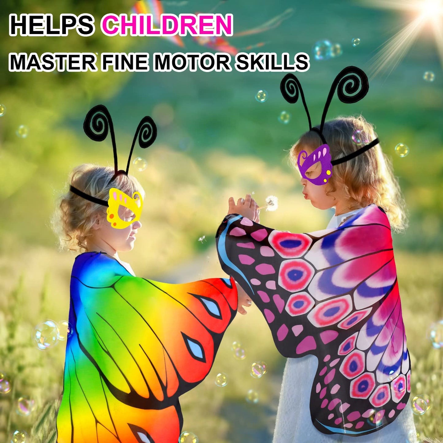 Irolehome Kids Fairy-Butterfly-Wings-Costume For Girls Toddler Dress-Up Clothes Tutu Antenna Mask Halloween Gifts Party Toys