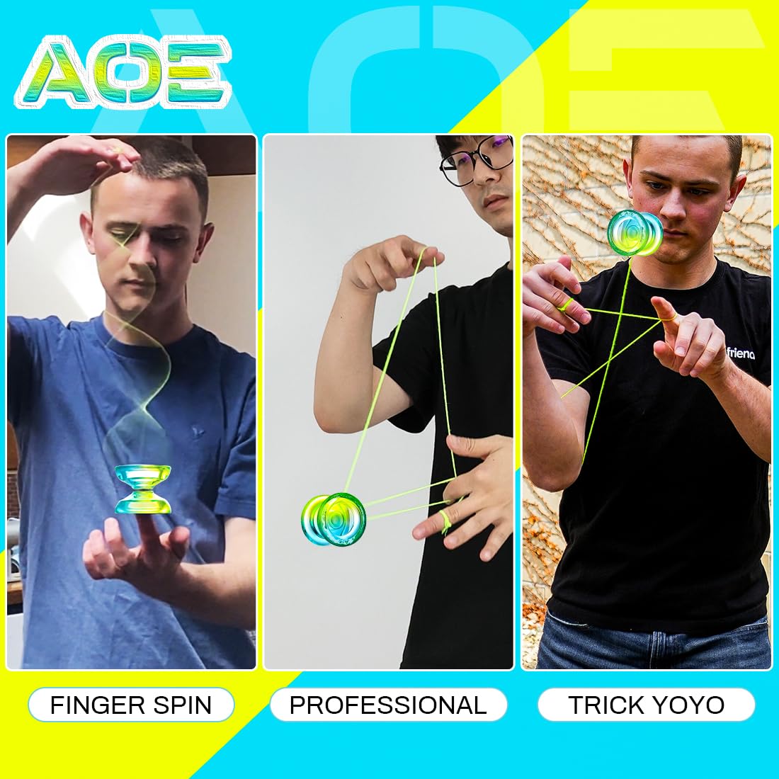 7Yo Professional Responsive Yoyo For Beginners, Fingerspin Yoyo For Kids, Dual Purpose Yoyo Aoe Crystal Tug Return Yoyo With 10