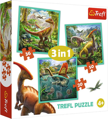 Trefl 3In1 Jigsaw Puzzle The Extraordinary World Of Dinosaur Print, Diy Puzzle, Creative Fun, Classic Puzzle For Adults And Children From 4 Years Old