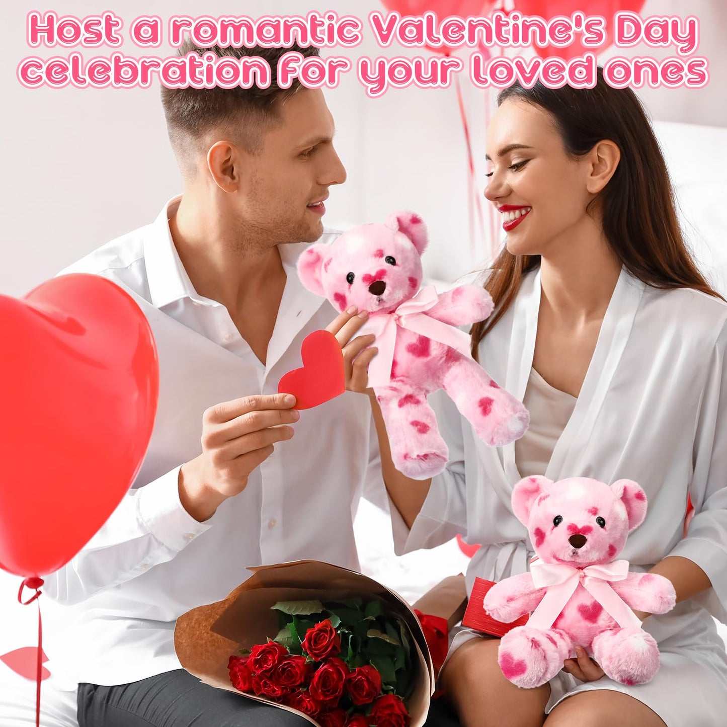 Miniinflat 12 Pcs Valentine'S Day Bear Stuffed Animal Bulk Bear Plush Toys 10 Inch Soft Cute Animals For Valentine Gift Girlfrie