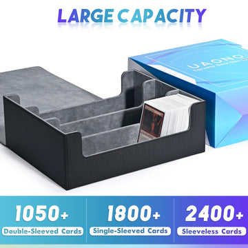 Uaono Card Storage Box For Trading Cards, 1800+ Pu Leather Commander Card Deck Case, Magnetic Closure Card Holder Fits For Magic Game Cards (Black)