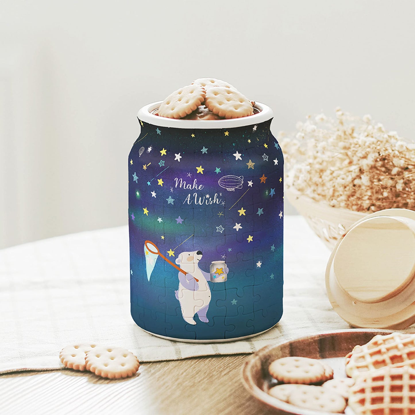 Pintoo 3D Puzzle Jar 128 Plastic Pieces For Adults - Dreams Come True - Airtight Lid Container And Inner Glass Jar For Kitchen D