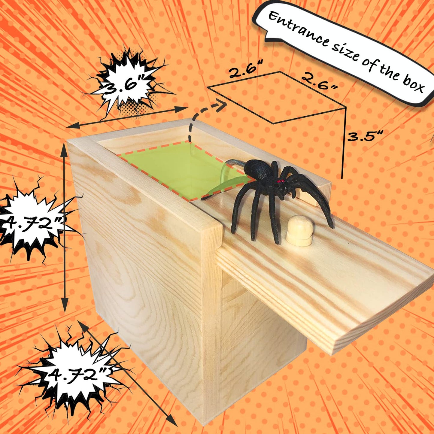 Jishi Large Wooden Spider Prank Box - Funny Surprise Gift for Kids, Adults, White, Ideal for Christmas and Stocking Stuffers