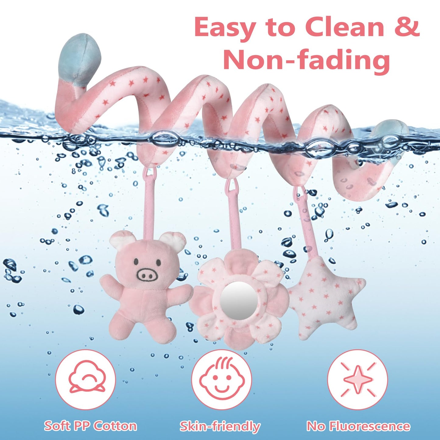 Car Seat Toys, Infant Baby Pink Pig Spiral Activity Hanging Toys Stroller Toys For Car Seat Stroller Bar Crib Bassinet Mobile With Mirror Bb Squeaker And Rattles