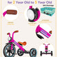 KRIDDO Kids Tricycle, 12 Inch Puncture Free Rubber Wheel w Front Light, Adjustable Seat Height, Gift for 2-5 Year Olds, Pink