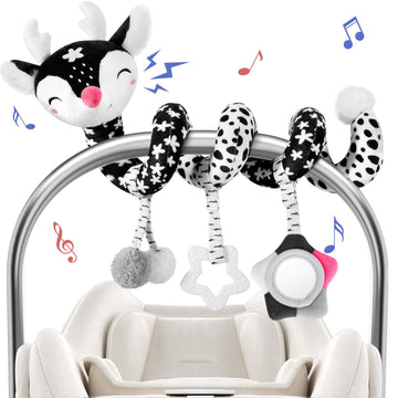 Car Seat Toys For Babies 0-6 Months Boy&Girl, Carseat Toys Hanging Black And White High Contrast Toy For Baby 0-3 Months, Spiral