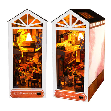 Book Nook Kit, Bookshelf Insert Decor Alley 3D Wooden Puzzle Bookshelf Insert Decorative Bookend Model Kits With Led, Diy Miniat