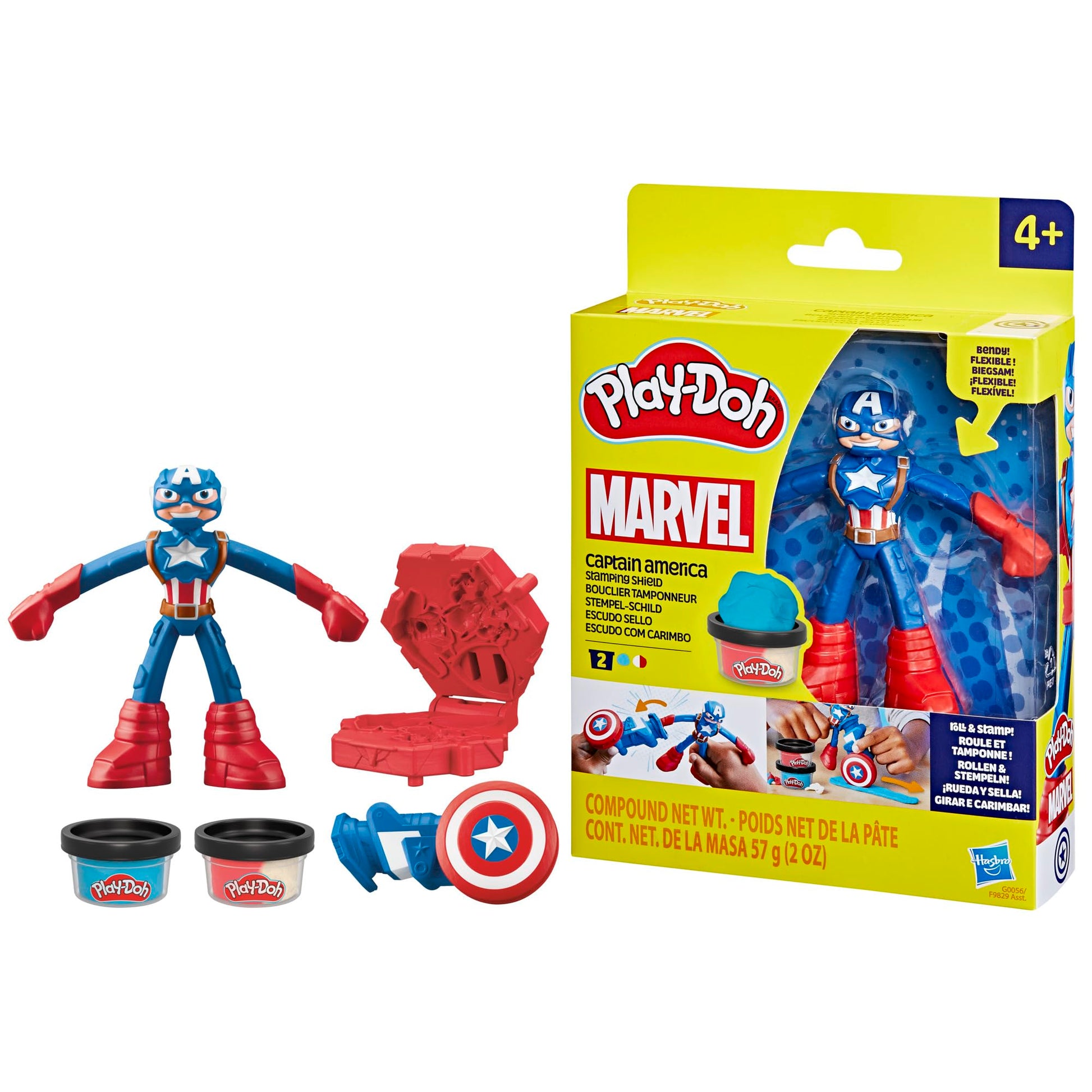 Play-Doh Marvel Captain America Stamping Shield with Bendy Action Figure, Imagination Toys for 4 Year Old Boys and Girls and Up