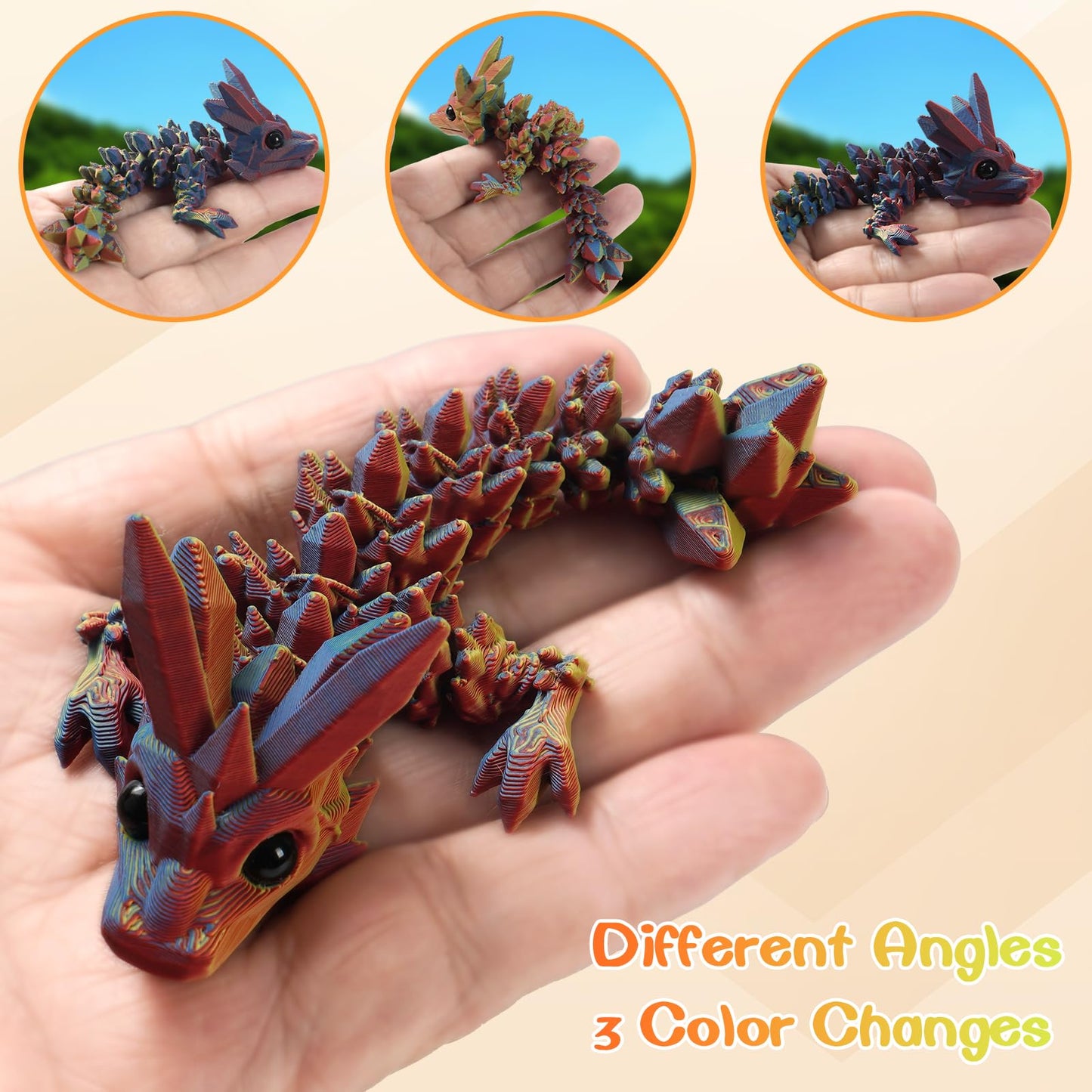 GHIAKQYT 8PCS 3D Printed Dragon Toys  Articulated Dragon Fidget Toy Flexible Desk Pets  3D Printed Animals Toys Gift for Kids mature-themed Home Office Decor