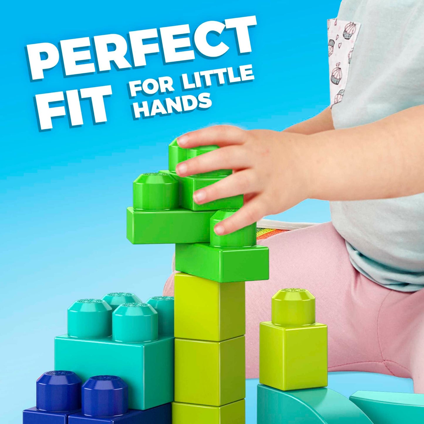 Mega Bloks Fisher-Price Toddler Blocks Toys Set, Build ‘N Play Bag With 60 Plant-Based Pieces And Storage, Blue, Ages 1+ Years