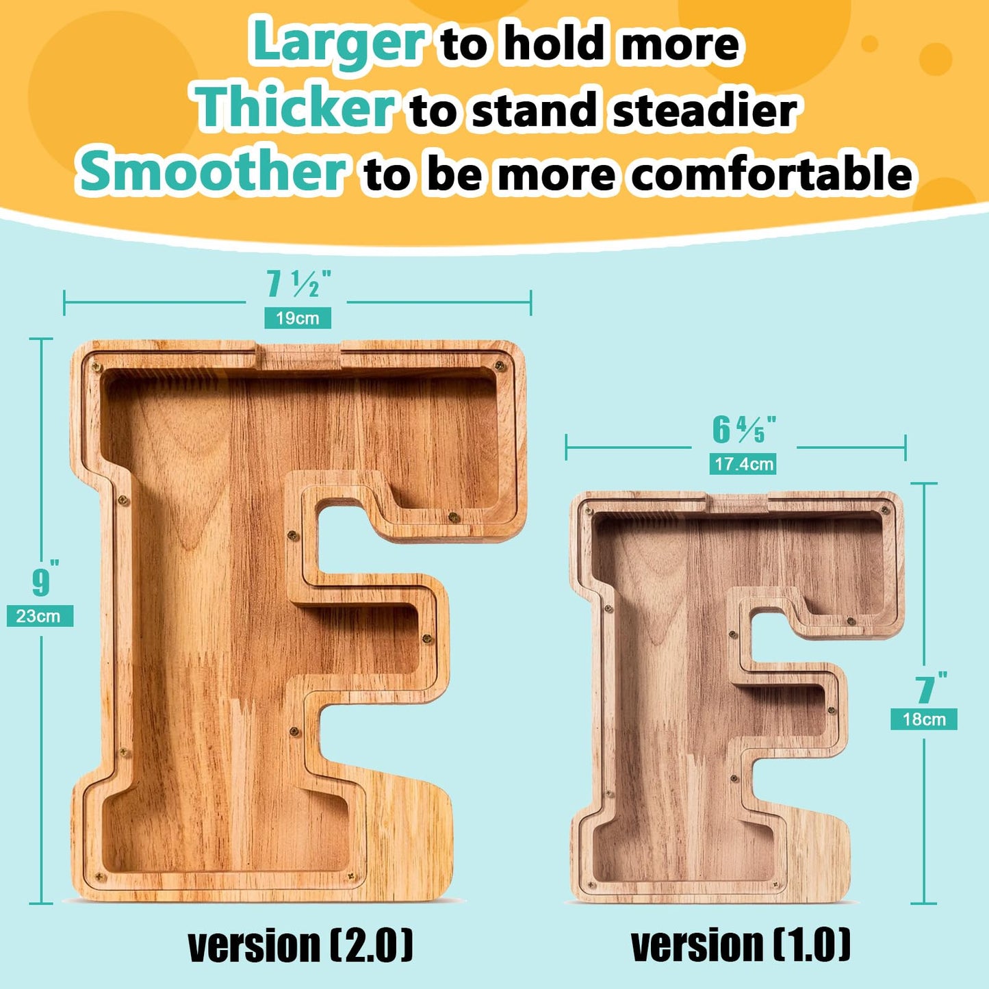 SummiDate Wooden Letter Piggy Bank| Piggy Bank for Boys Girls Toddler| Alphabet F Money Bank| Coin Bank Birthday Gift for Kids|Birthday Gift for Kids (F)