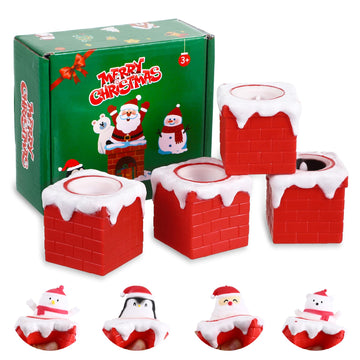 Christmas Squishy Toys Party Favors - 4 Pack Pop Up Chimney Stress Relief Toys Christmas Stocking Stuffers Goodie Bags Treats Fi