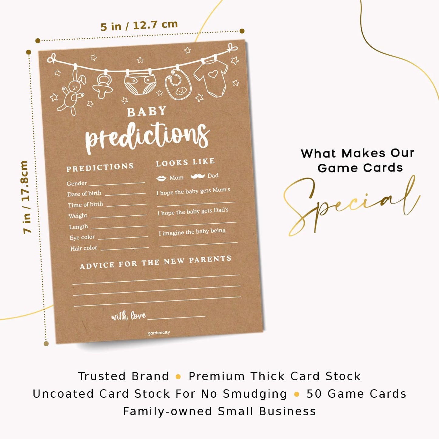 Gardencity 50 Baby Predictions & Advice Cards, Baby Shower Games Activity, Advice For New Parents To Be, 50 Cards - Kraft Minima