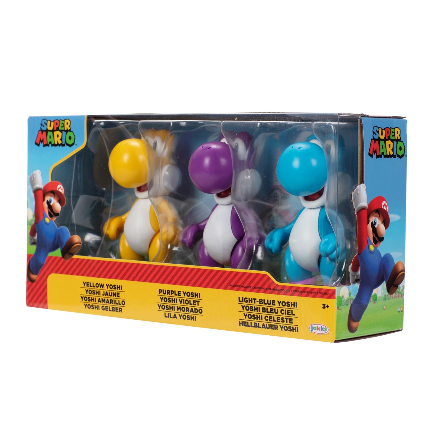 Nintendo Yoshi 3-Pack Action Figures, 4 Inch / 10Cm Authentic Super Mario Figures Includes Yellow Yoshi, Purple Yoshi And Light-